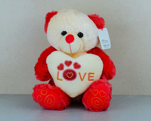 Fluffy Red Teddy Bear with Heart