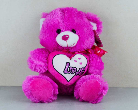 Fluffy Pink Teddy Bear with Heart