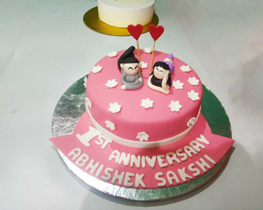 Anniversary Couple Fondant Cake