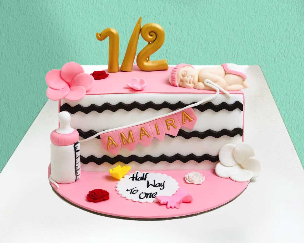 Six month baby girl cake - Half Cake