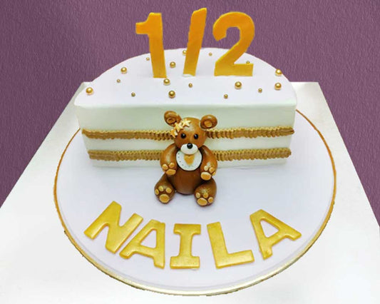 Six month golden teddy cake - Half Cake