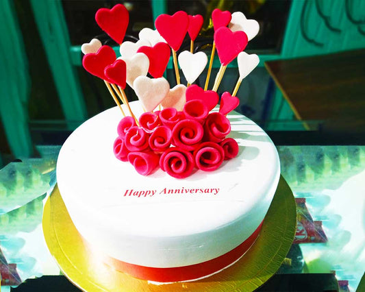 Red Hearts and Flowers Cake