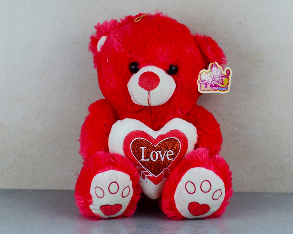 Fluffy Red Teddy Bear with Heart - D2