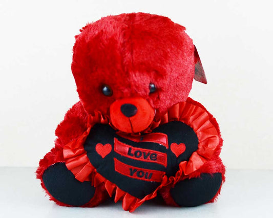 Fluffy Red and Black Teddy Bear with Love You Heart