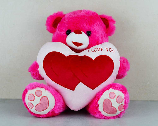 Fluffy Pink Teddy Bear with Big Heart