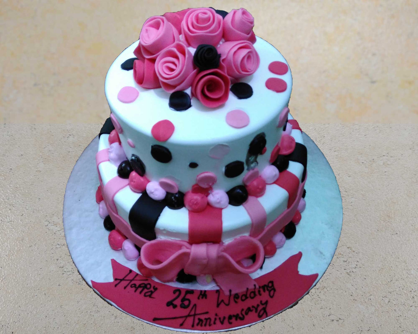 Pink Flower Designer Cake - 2 tier