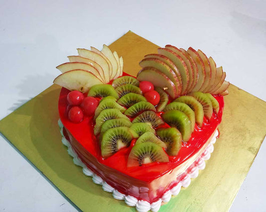 heart shape cake decoration with fruits