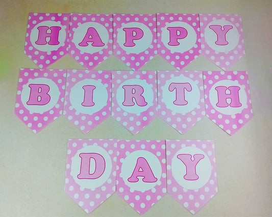 Happy Birthday Banner - Pink Polka